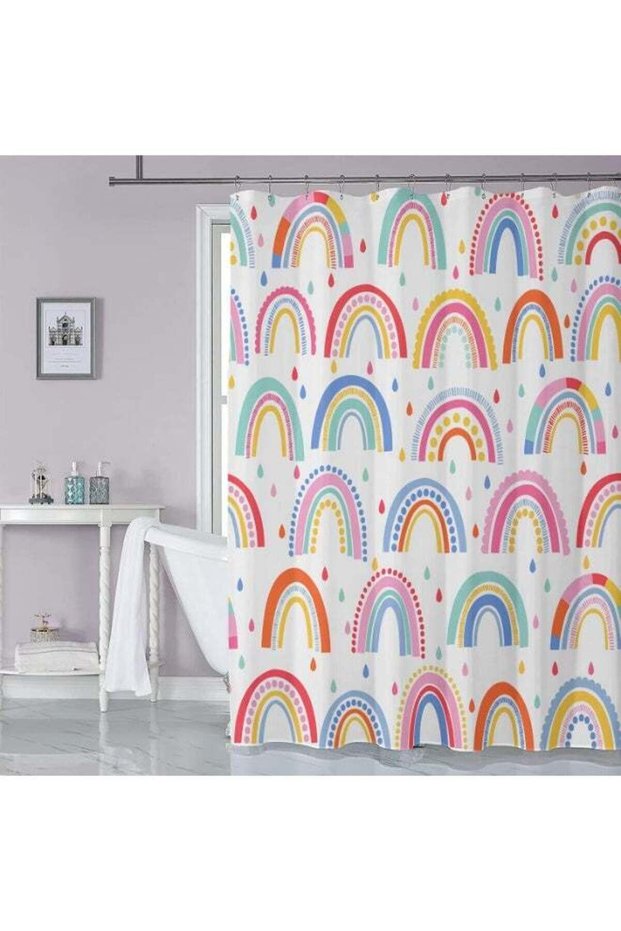 Rainbow Shower Curtain Colored Raindrop Rainbow Shower Curtain for Bathroom Boho Abstract Cute Rain