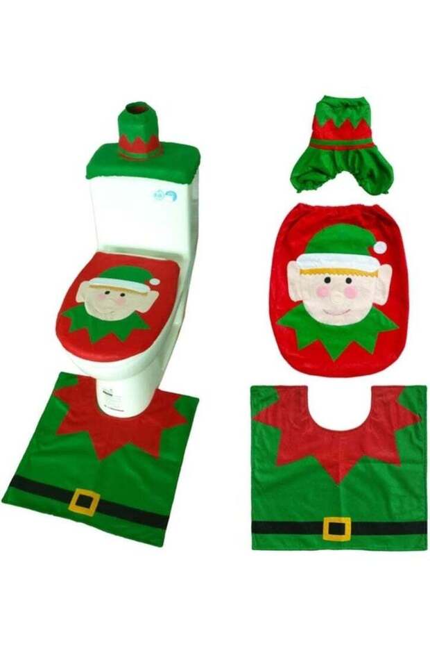 3 Pcs Christmas Toilet Seat Cover and Rug Set Elf Bathroom Decoration Set Toilet Mat Toilet Seat Li
