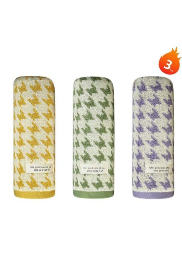 3-pack combed cotton towels, printed with a houndstooth pattern, thickened and absorbent to prevent