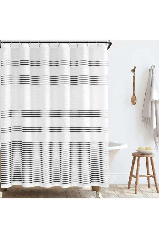 Shower Curtain, Fabric Shower Curtain for Bathroom, Modern Black Striped Shower Curtain, Water Repe