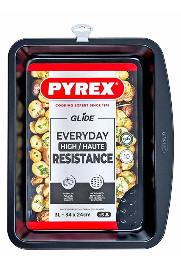 Pyrex Glide Non-Stick Rectangular Roaster 34cm 3L, PFAS-Free Roasting Pan, Scratch Resistant Bakewa