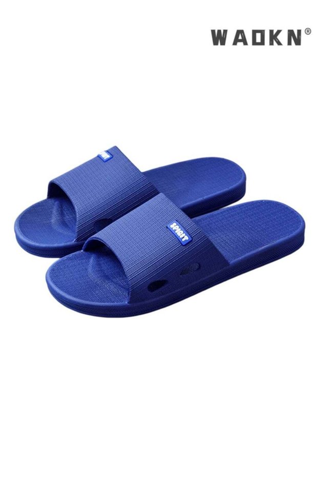 Men's Open Toe PVC One Piece Molded Slide Sandals, Flat Radiation Grid Non-Slip Wear Resistant Casu