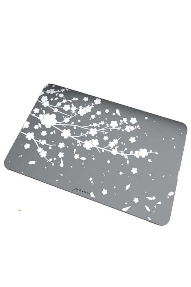 2 Pieces Diatom Mud Bathroom Plum Blossom Flower Design Foot Mat Dark Grey 60x39cm