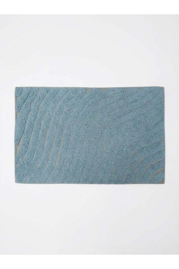 50 x 80 cm Sand Tufted Cotton Bathmat in Sky Blue featuring a secure anti-skid spray backing, highl