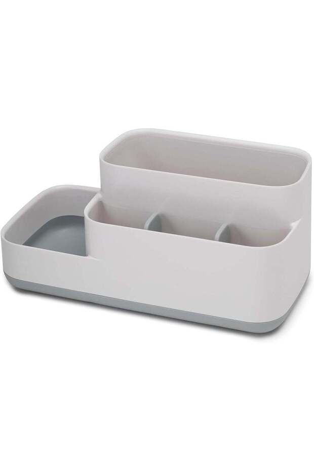 Gray Countertop Bathroom Storage Caddy, Multi-Compartment Vanity Organizer with Non-Slip Base, 11.9