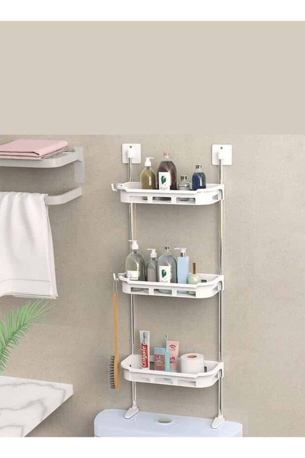3-Tier Toilet Tank Top Caddy White Plastic Short Metal Wall Mount Bathroom Organizer Stainless Stee