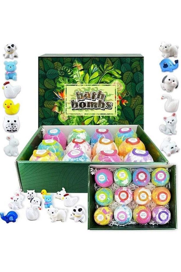 Beauenty Bath Bombs for Kids with Toys Inside - Set of 12 Bubble Bath Fizzies with Pet Toys. Gentle
