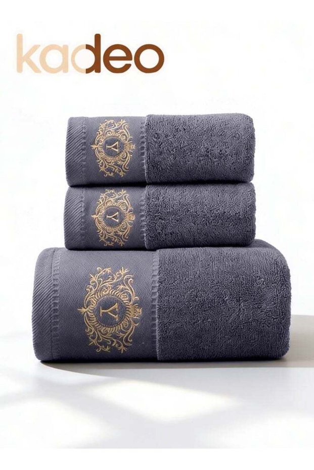3PCS Towel Set with Embroidery, 100% Cotton, Soft and Absorbent, 1 Bath Towels and 2 Hand Towels, Q