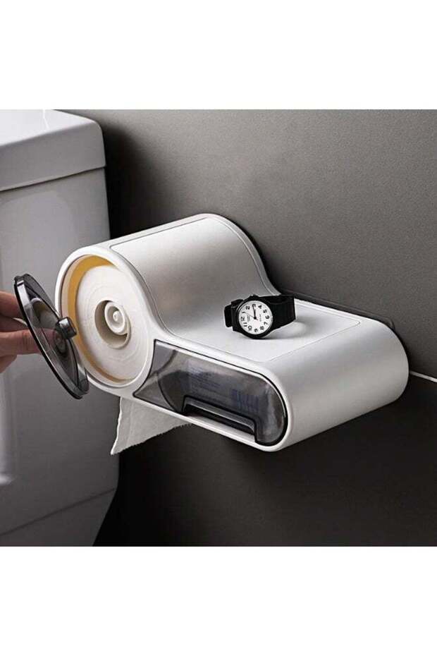 Round Wall Mounted Toilet Paper Holder with Storage Drawer – Clear ABS Plastic, Waterproof, Punch-F