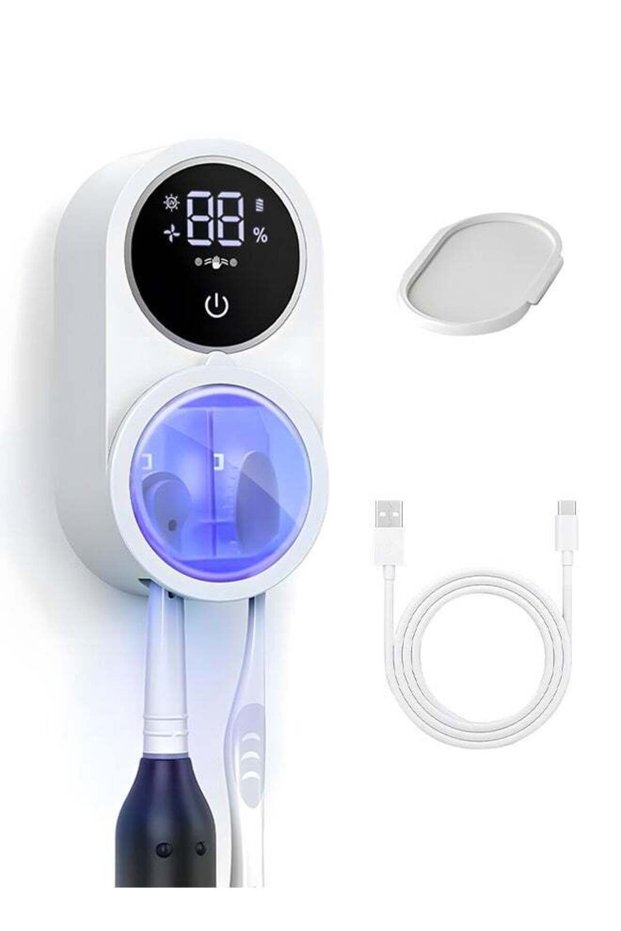 Toothbrush Sanitizer Holder UV Cleaning and Air Drying Wall Mounted Holder, 2 Toothbrush Slots, LED