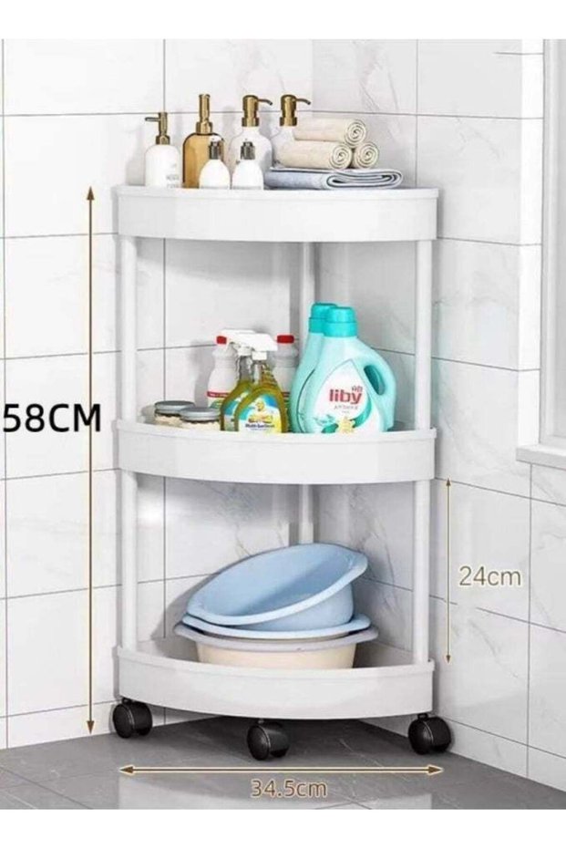 3-Layer Shower Caddy Corner Shelves Bathroom Shelving Unit Cart with Wheel Plastic Shower Caddy Org