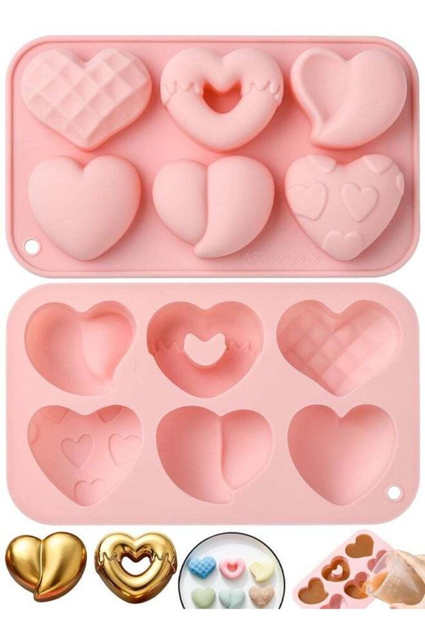 2 PCS 6 Style Heart Shape Silicone Moulds, Reusable Love Heart Silicone Chocolate Mould, Sweet Hear