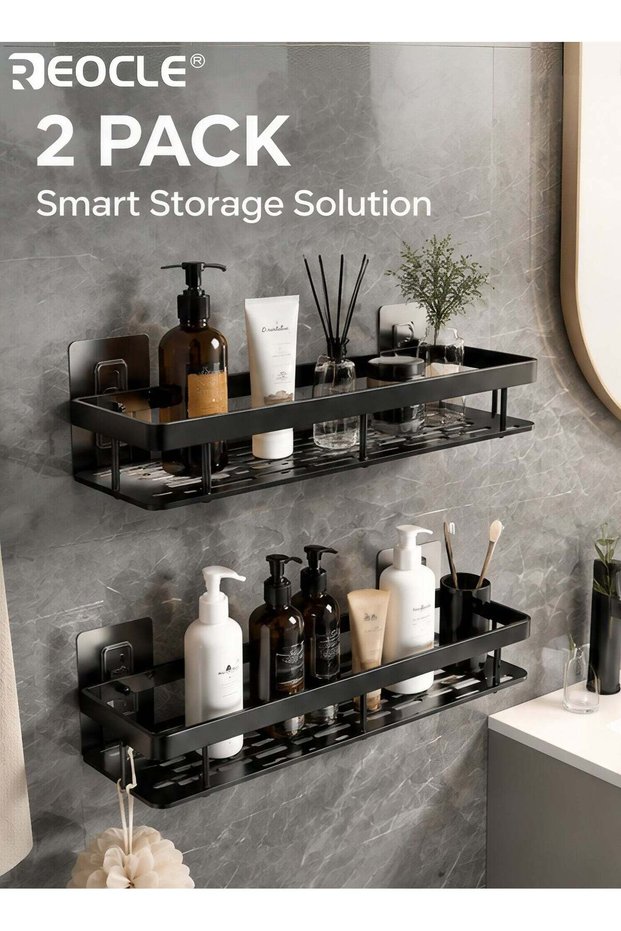 2pcs Wall-mounted Shower Rack Large Capacity and Space-saving Shelf No-drill Installation Floating
