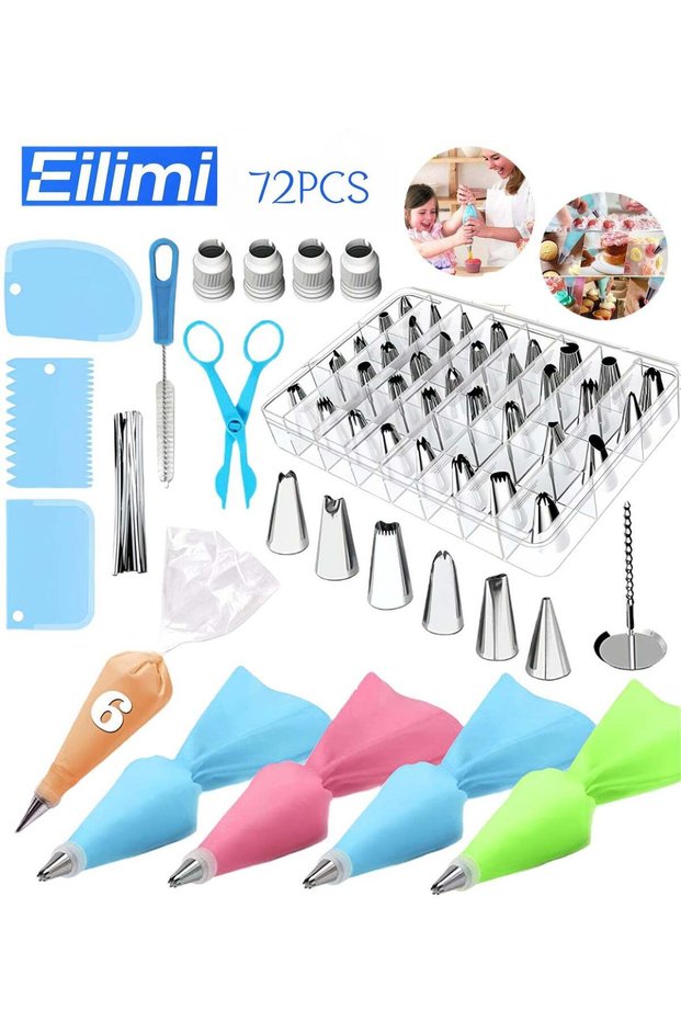 72 PCS Cake Decorating Kit,Piping Bags and Tips Set 42 Cake Frosting Piping Tips 3 Cream Scrapers 1