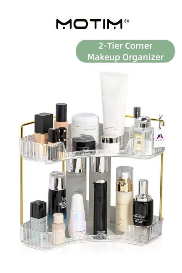 2-Tier Corner Bathroom Counter Organizer Bathroom Countertop Perfume Tray and Vanity Organizer Make