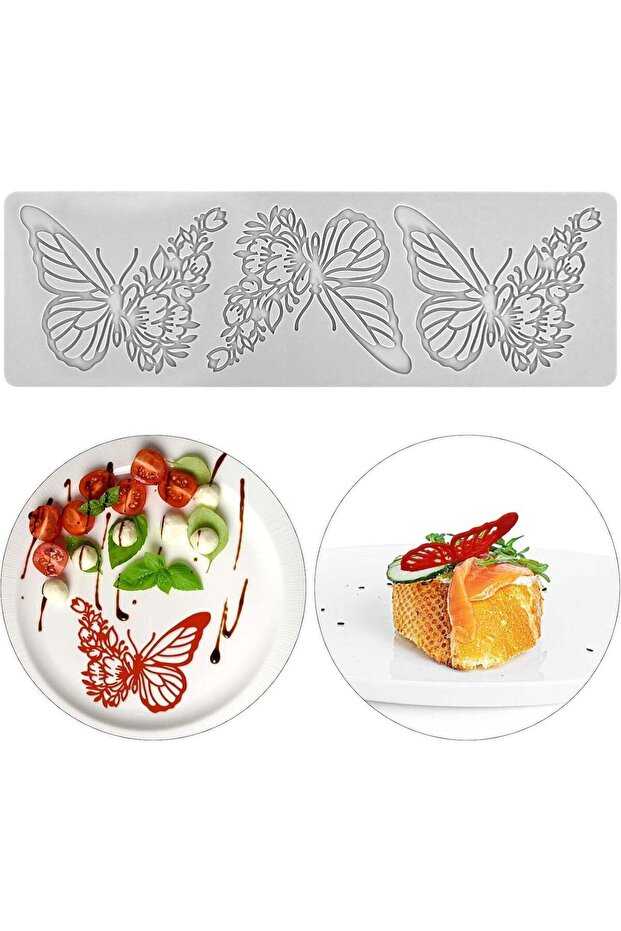 Silicone Mold 3D Butterfly Floral Design for Chocolate Candy Food Decoration Polymer Clay, 281x90x3
