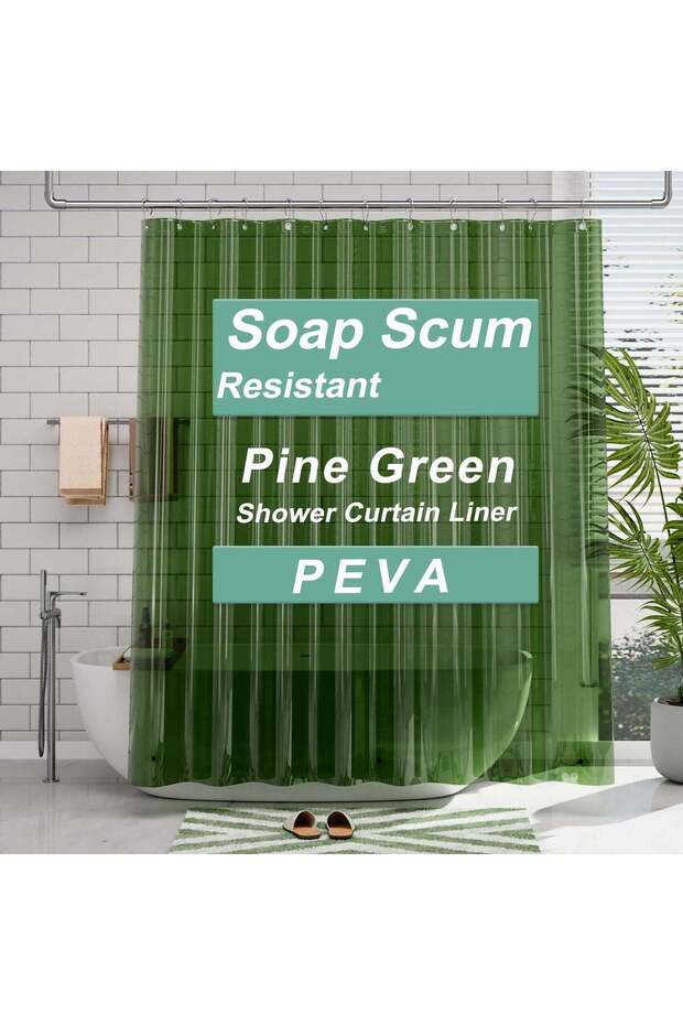 AmazerBath Shower Curtain Liner, 72x72 Transparent Pine Green Shower Liner, Lightweight Plastic Sho