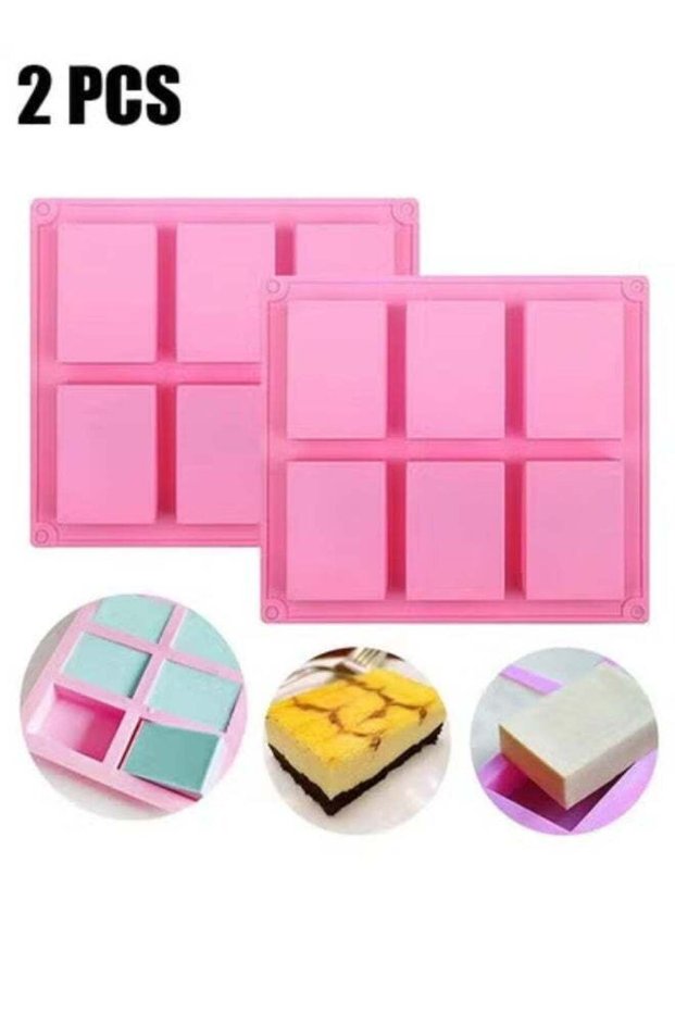 2 Pcs, 6 Cavities DIY Handmade Soap Moulds - Cake Pan Molds for Baking, Biscuit Chocolate Mold, Sil