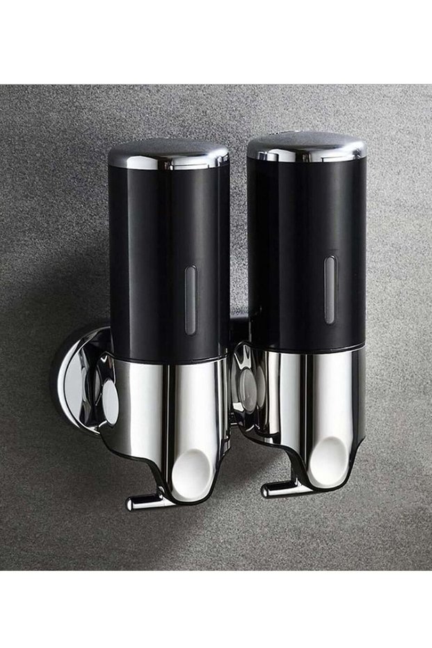 Wall Mounted Bathroom Shower Pump Dispenser, 2 Chamber Dispenser and Organizer Holds Shampoo Soap C