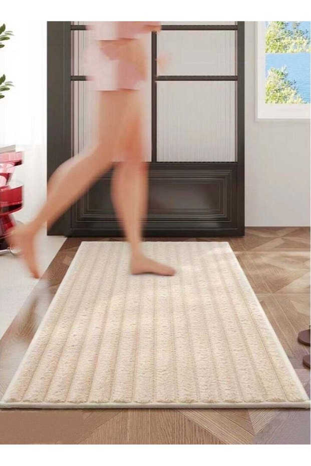 1-Piece Bathroom Non-slip Rug Shower Absorbent Mat Beige 60x40 Centimeter