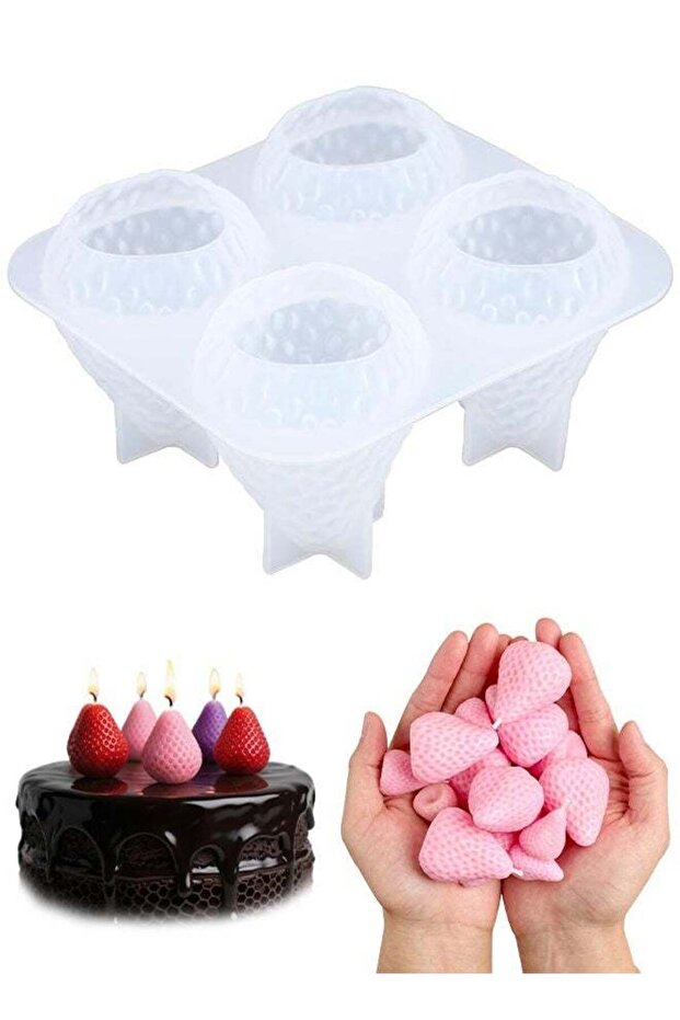 4 Cavity 3D Strawberry Silicone Mold, Non-Stick Baking Mold for Eid Chocolate Candy Ice Cube Jello