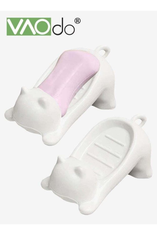 2PCS Self-Draining Soap Holder, Cute Cat Soap Dish, Plastic Bar Soap Container with Drainage Hole,