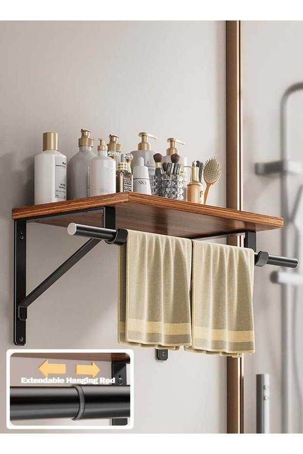 Wall Mounted Bathroom Storage Rack with Clothes Rod, Adjustable length 40-70 cm Heavy Duty Clothes