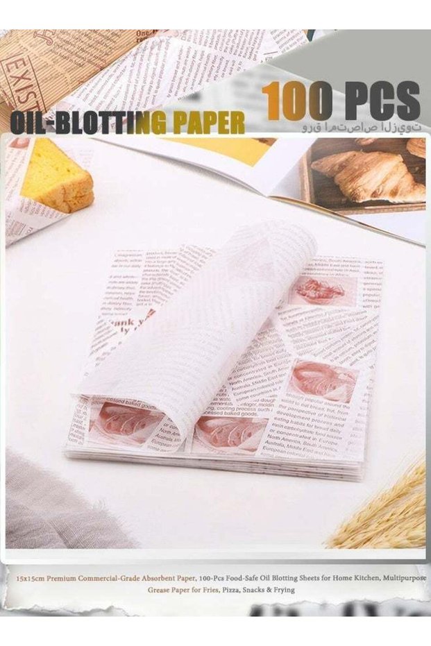 15x15cm Premium Commercial-Grade Absorbent Paper, 100-Pcs Food-Safe Oil Blotting Sheets for Home Ki
