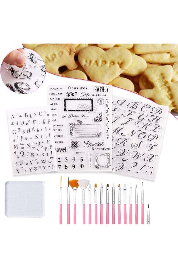 19Pcs Alphabet Cake Stamp Tool Set - DIY Cookie Cutter Fondant Moulds for Handmade English Letters,