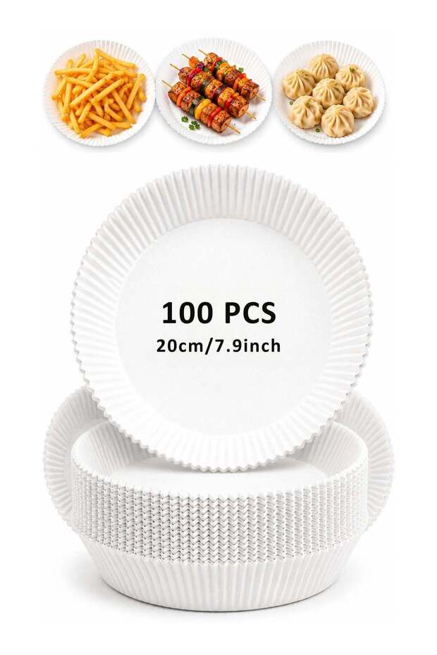 Air Fryer Paper Liners 100 Pcs, Round 20 cm Disposable Non-Stick Parchment Liners for Baking, Roast