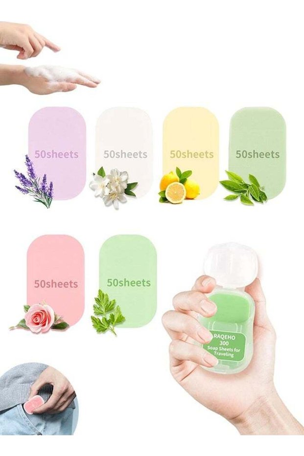 300 Paper Soap Sheets for Travel - 6packs Travel Size Foaming Hand Soap Sheets Refills with 1 Porta