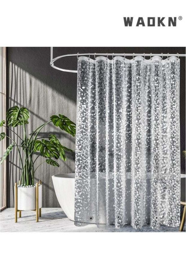 1pcs PEVA Shower Curtain Liner with Plastic Hooks ,180*180CM for Shower Stall & Bathtubs , Pebble B