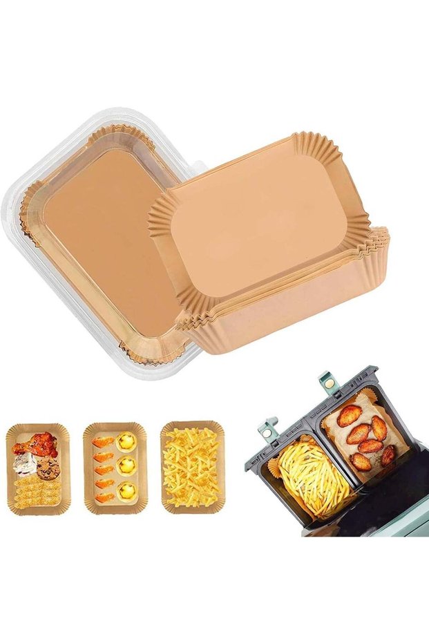 100 Count Rectangular Baking Paper Liners for Air Fryer, Oven, Microwave & Steamer - Food Grade, N