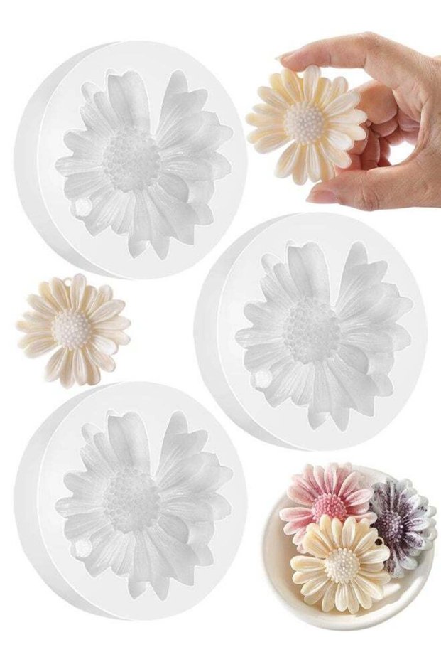 3 Piece Daisy Flower Silicone Candle Mold, Moldes Para Velas For Candles, Handmade Soaps, Bath Bomb