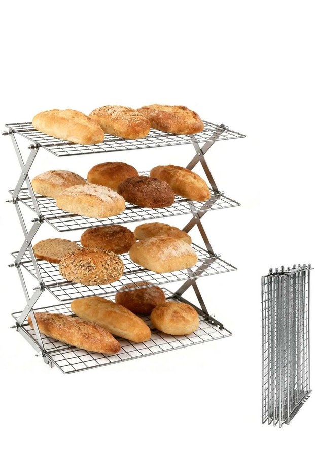4-Tier Collapsible Cooling Rack, Stainless Steel Baking Rack, Adjustable Height, Stackable Metal C