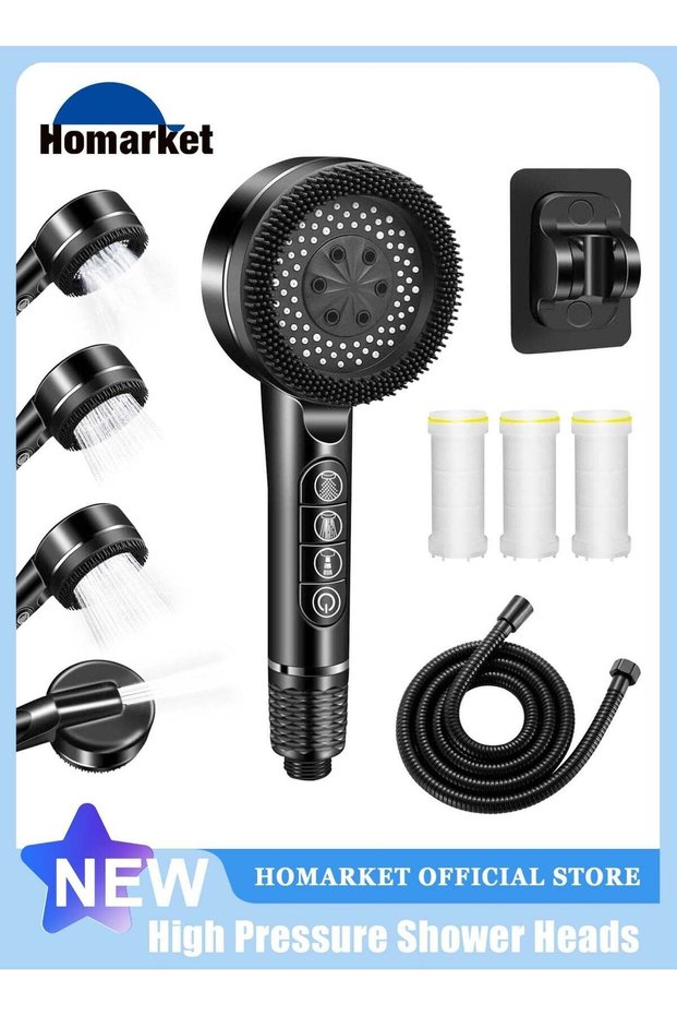 Upgrade 4 Mode High Pressure Handheld Shower Head, Soft Silicone Massage Scrub Brush Showerhead wit