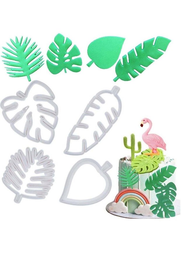 4 Pcs Tropical Palm Leaves Cookie Mold Flowers Fondant Leaf Cookie Cutter for Gum Paste, Sugarcraft