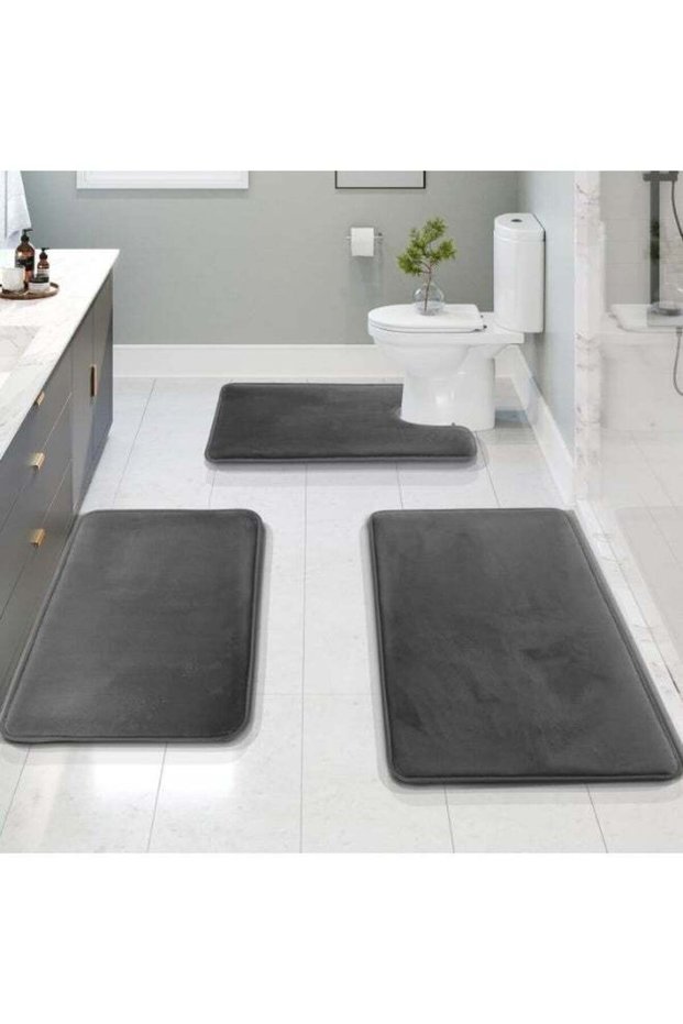 Memory Foam Bath Mat Set of 3 Ultra Soft Non Slip Absorbent Small 17x24 Large 20x32 Contour 24x19 I
