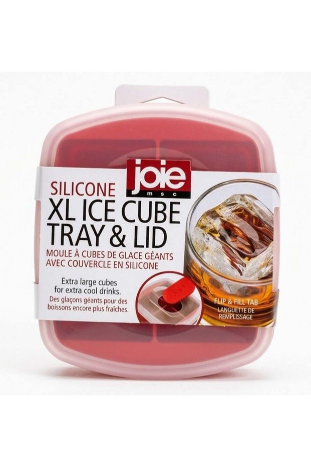 Joie Silicone XL Ice Cube Tray with Lid – 4 Ice Molds Large Ice Maker for Whiskey Cocktails & Cold