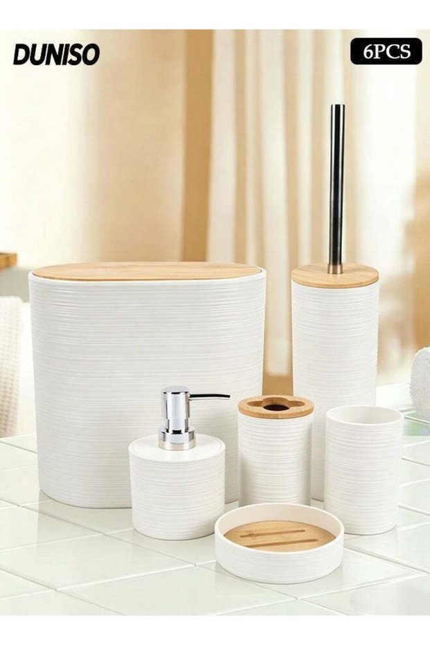 6-Piece Bathroom Accessories Set,Household Plastic Toiletries Set with Soap Dispenser, Toothbrush H