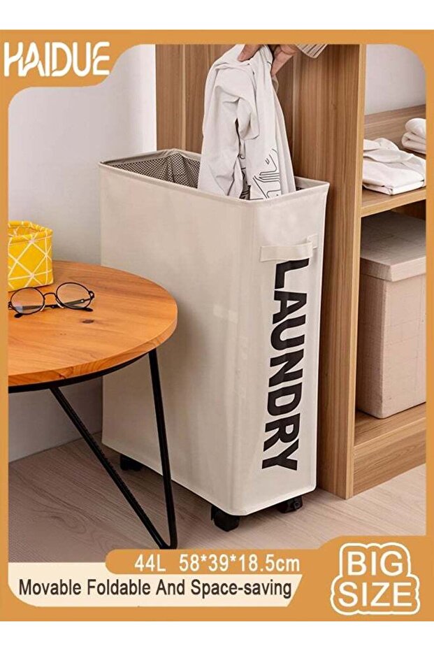 44L Dirty Laundry Basket With Wheels - Movable Foldable And Space-saving