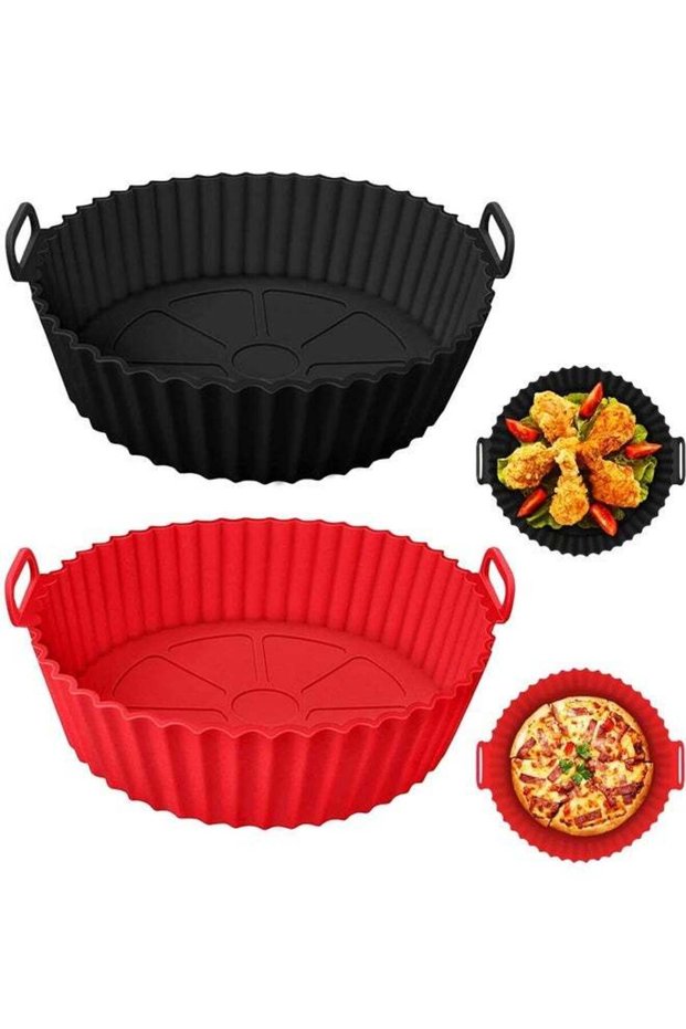 2 Pack Silicone Air Fryer Liners,Reusable Air Fryer Silicone Pot Round Air Fryer Silicone Basket fo