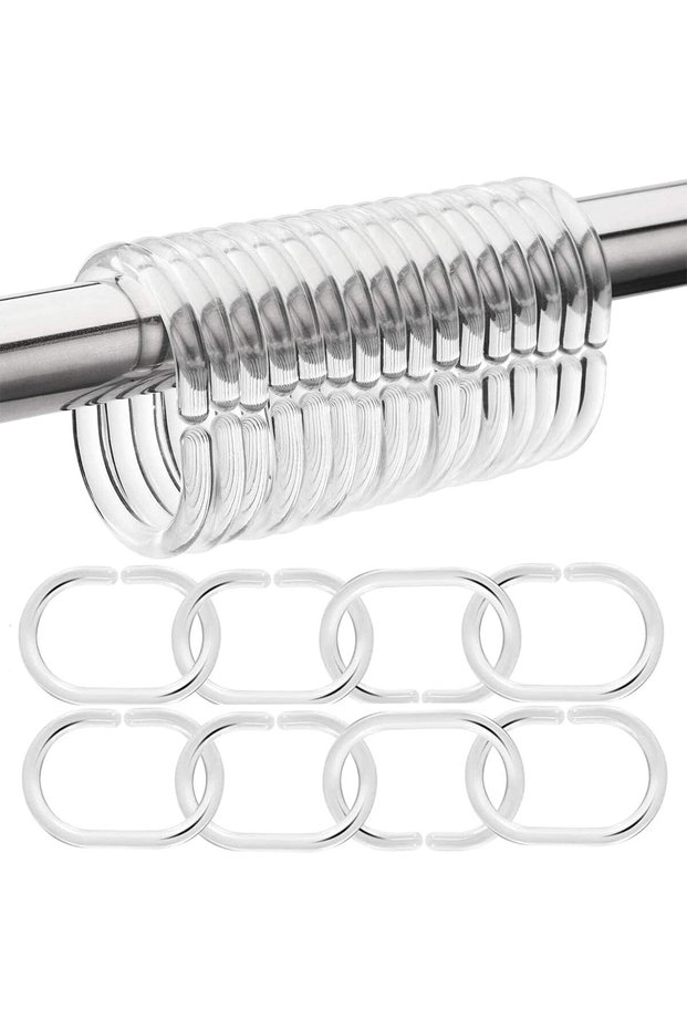 48pcs Shower Curtain Rings, Bathroom Curtain Plastic Hooks for Shower Rod - Clear