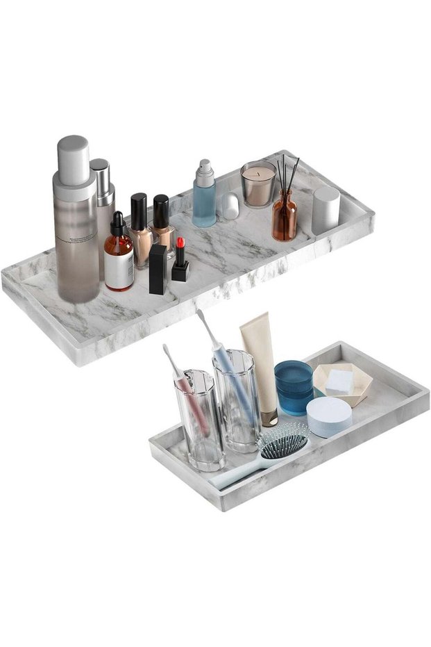 Bathroom Vanity Tray 2 Pack – Non-Slip Silicone Organizer Trays (7.8" & 11.8") for Bathroom Counter