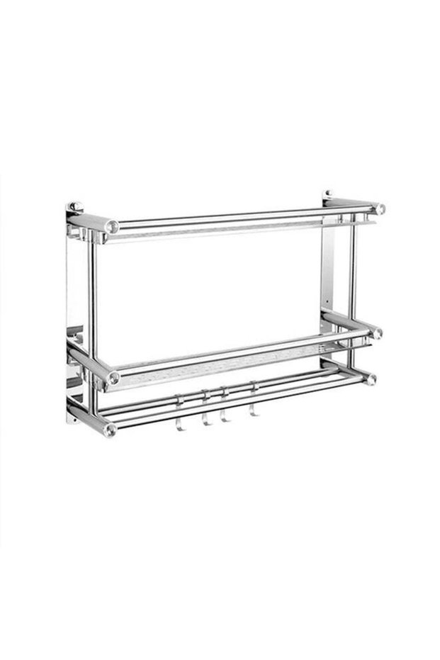 Silver Stainless Steel Double Bathroom Shelf 17.5x8.5x42.5cm