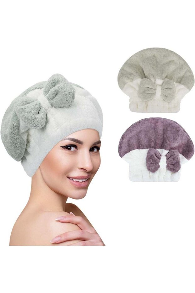 2 Pack Microfiber Hair Drying Towels, Super Absorbent Turban Hair Towel Cap, Quick Dry Head Wrap, w