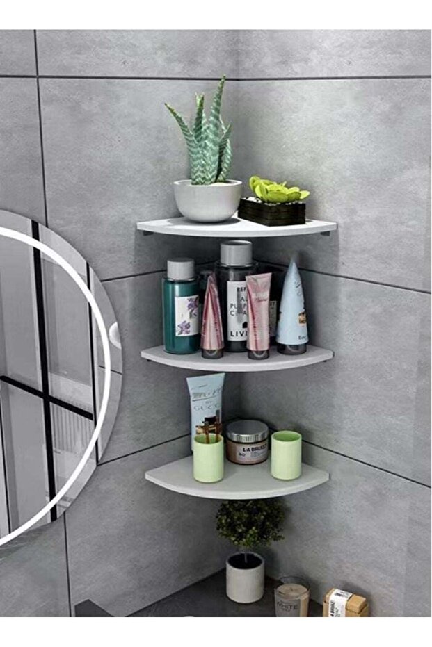 3-Pieces Bathroom Shelf Shower Shampoo Soap Organizer Wall Mounts Storage Rack White 18x18 Centimet