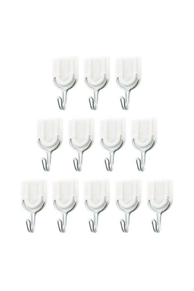 Duravel 12Pcs Hooks Sticky Wall Hooks Self-Adhesive Metal Hook Strip for Kitchen, Bathroom & Home,H