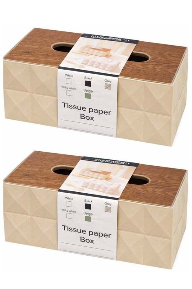 2 Beige Modern Tissue Box Cover with Lid – Decorative Rectangular Tissue Holder for Bathroom, Livin