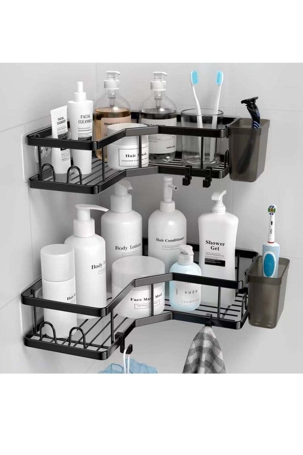 Shower Caddy, Adhesive Stainless Steel Shower Organizer Shower Rack, Corner Shower Caddy with 8 Hoo